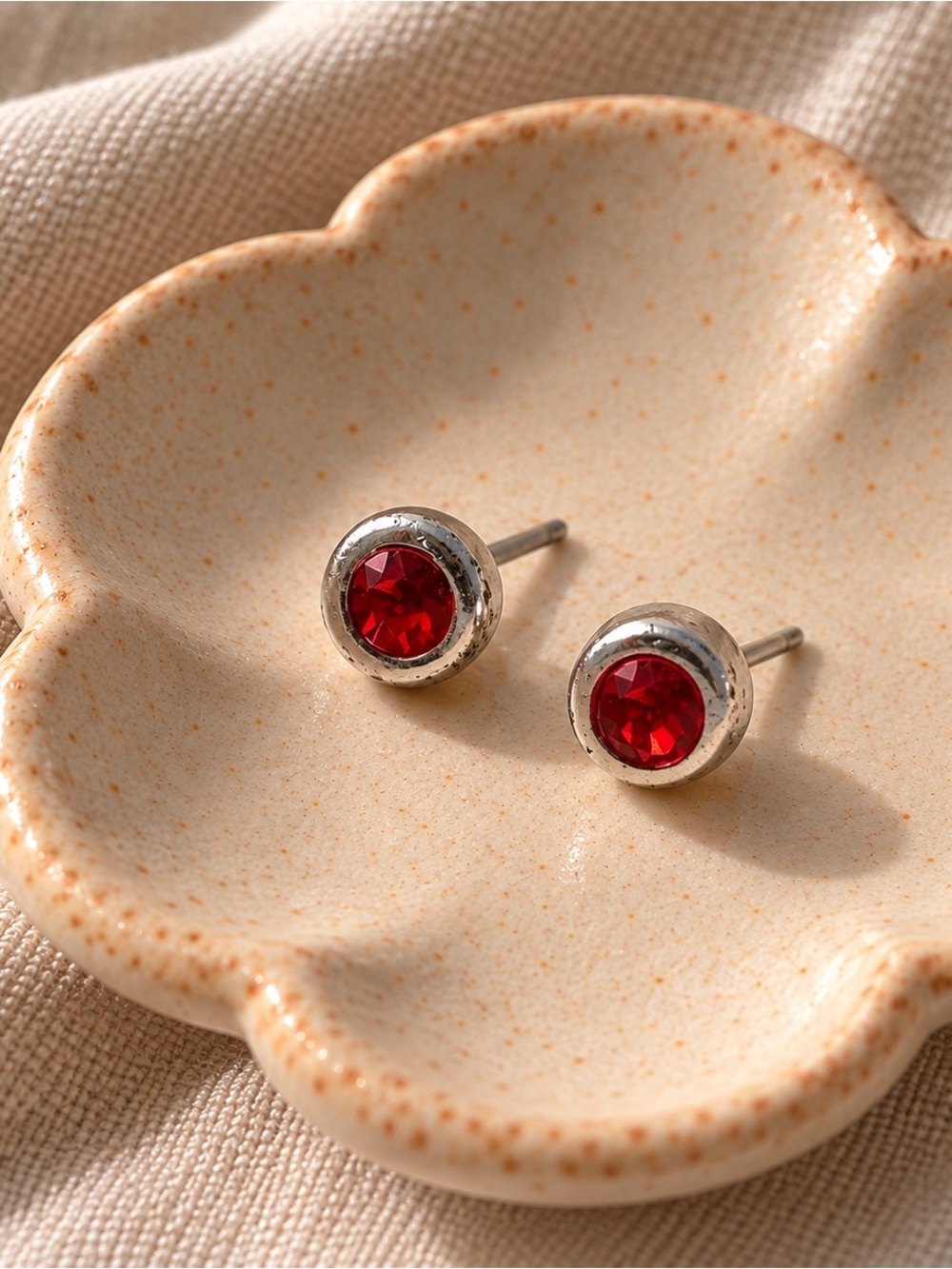 Red jewel stud earrings